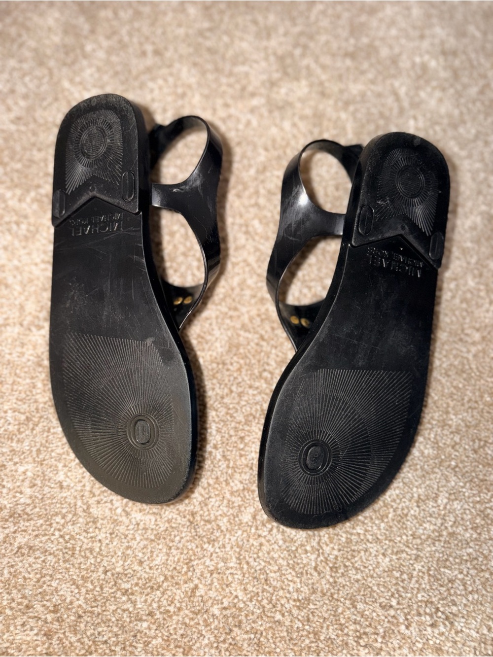 Michael Kors Black Thong Sandals with Gold Logo Medallion - Picture 3 of 4
